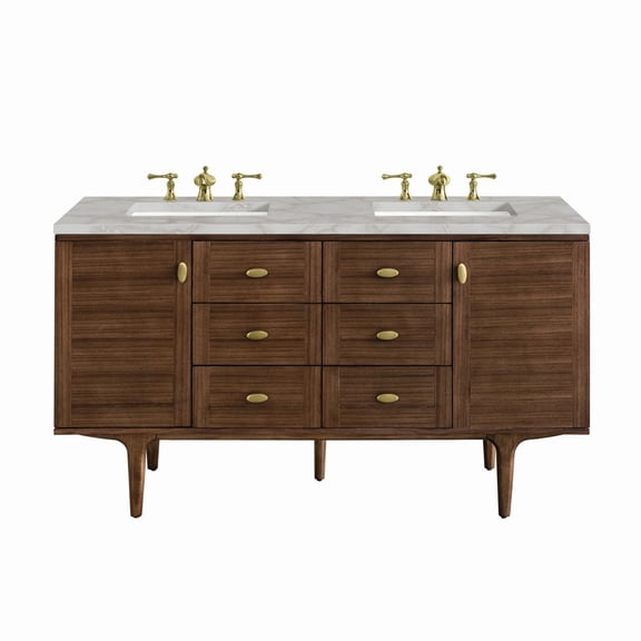 James Martin Vanities 670-V60D-WLT-3VSL Amberly 60" Double Basin Wood Vanity Set -