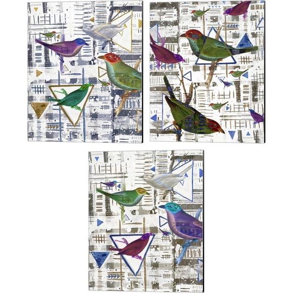 Great Art Now Bird Intersection by Lori Arbel 3 Piece Canvas Art Set Each 12"W x 15"H