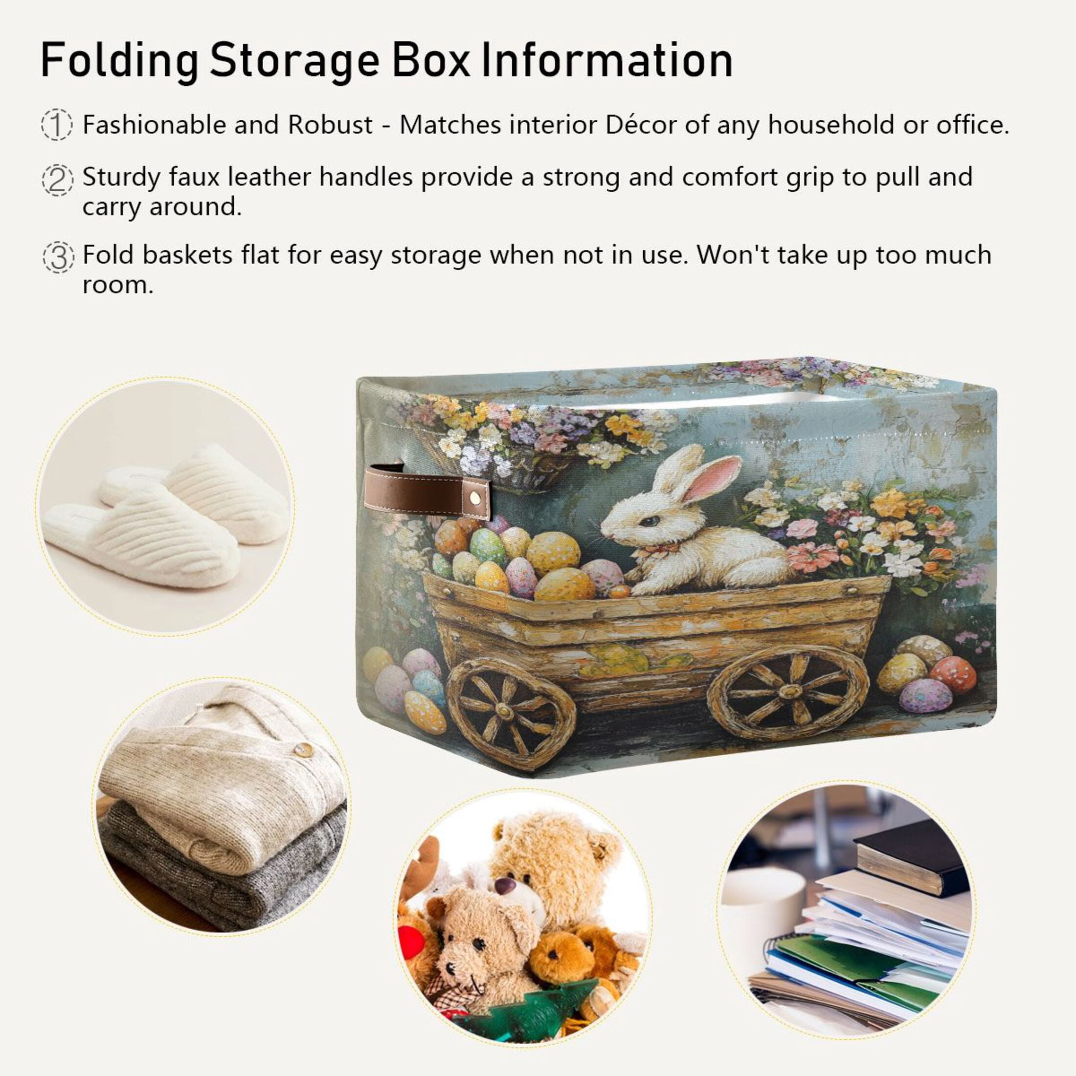 Square Storage Basket 14.2*10.2*8.3 Inch One Sizex2 Shelf Basket Open Home Storage Bins Bedroom Storage Basket Closet Storage Stylish Decor Easter Painting Bunny