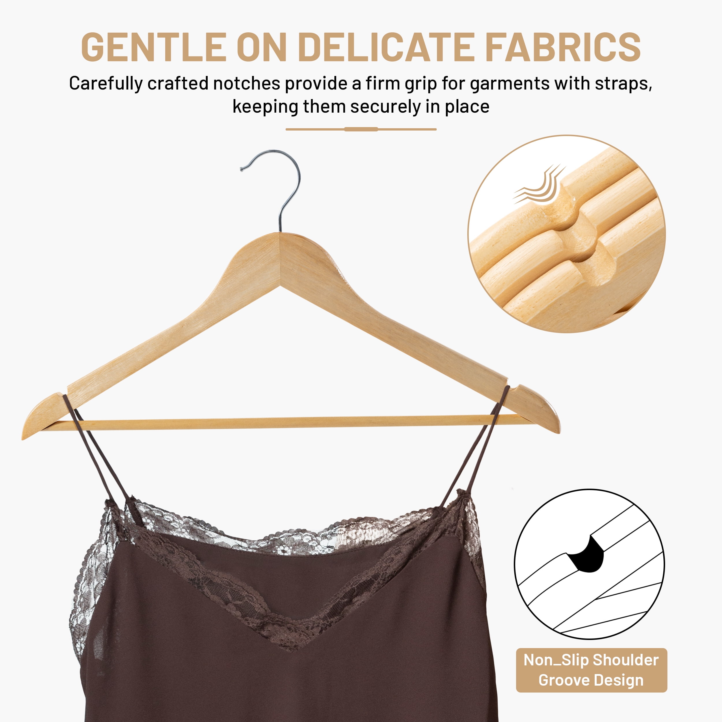 Lux Decor Wooden Hangers 20 Pack - Coat & Suit Hangers with 360 Swivel Hook & Non-Slip Notches - Durable Natural Wood Hangers for Clothes, Skirt, Shirt, Pants, Dress