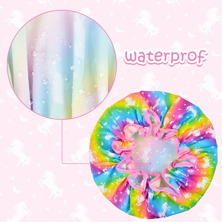 3-Pack Unicorn & Mermaid Shower Caps For Kids - Waterproof Adjustable Hair Protection