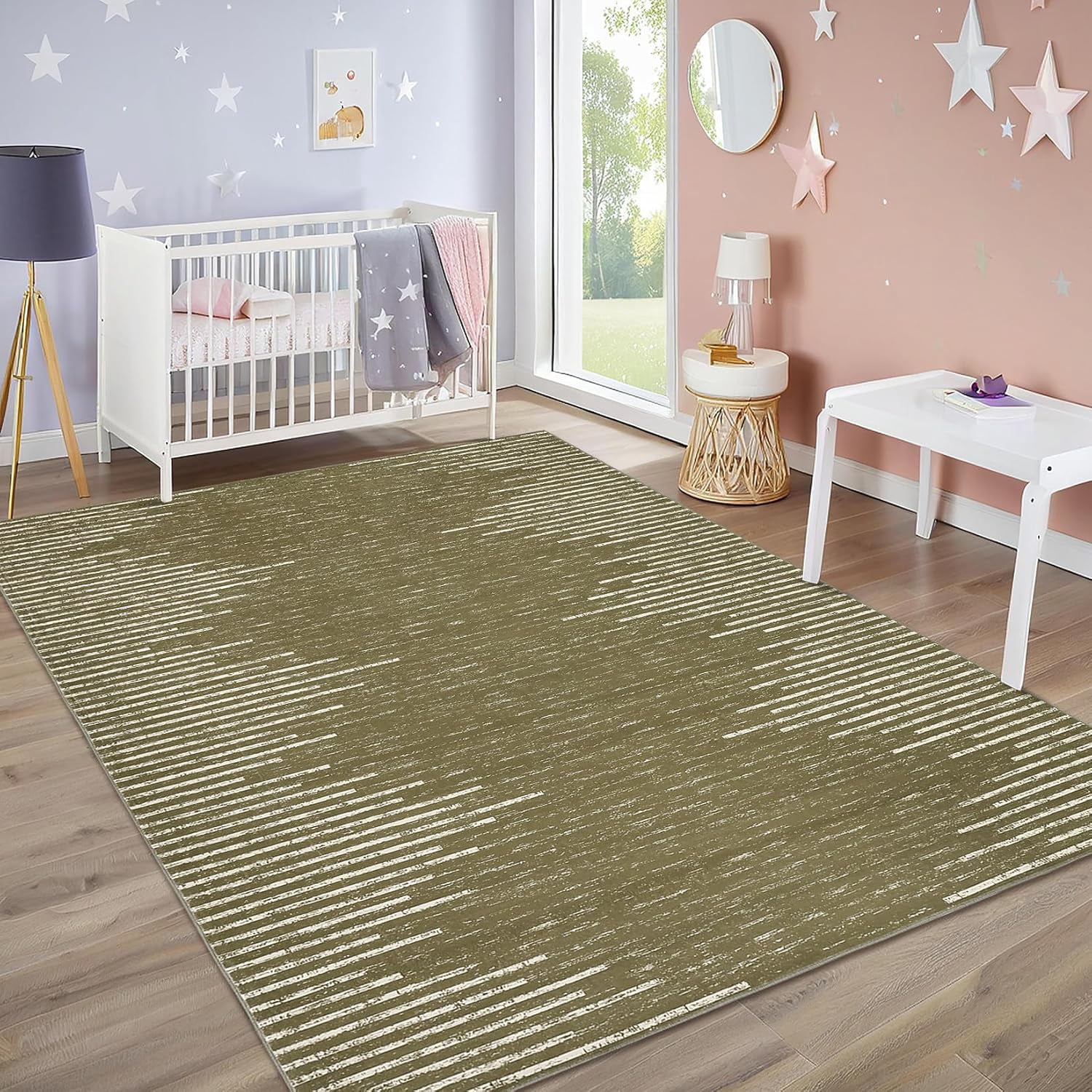 9x12 Washable Area Rug for Living Room Dining Room Neutral Area Rug for Nursery Distressed Stripes Carpet Stain Resistant Farmhouse Floor Cover Brown Rugs