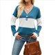 thumbnail image 1 of Camiseta Holgada con Botones y Cuello en V de Larga para Mujer, Otoño e Invierno 2025, con Contraste de Color Azul Pavo Real L, 1 of 10