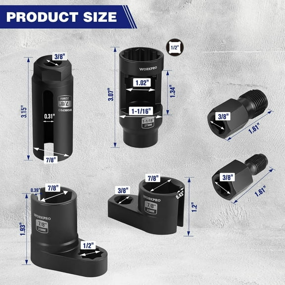 6PCS O2 Sensor Socket Set for Automotive Oxygen Sensor Removal, 3/8" 1/2" Drive with Thread Chasers