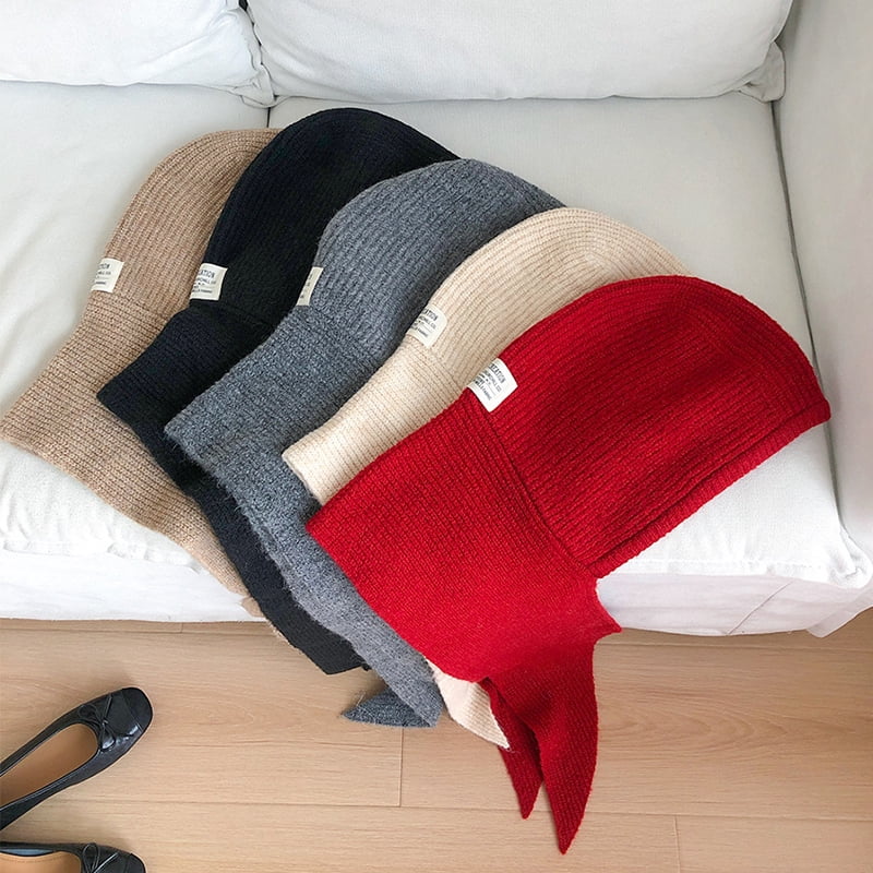 Wool Blend Knitted Beanies Cap For Men&Women  Balaclava Winter Warm Unisex Hooded Hat Neck Collar Scarf Cap Ski Beanie Cold Hats