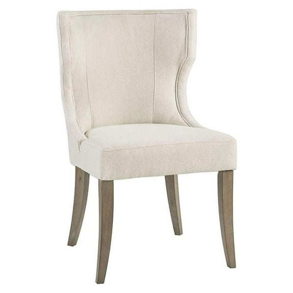 Maklaine 20" Transitional Fabric and Solid Wood Dining Chair in Cream