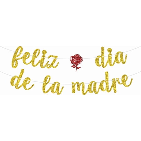 Feliz dia de la Madre Banner, Best Mum Ever/Feliz dia de Mama Decorations for Celebrating Happy Mother's Day Party Supplies, Gold Glitter