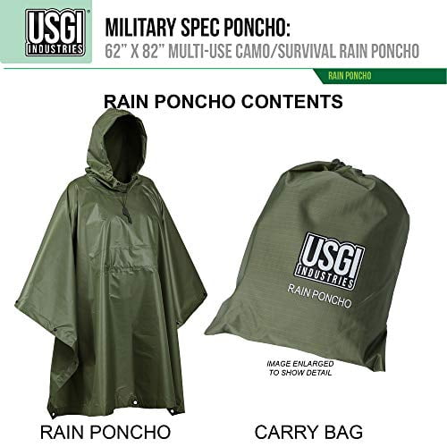 アウトドア 登山用品 USGI Industries Military Style Poncho - Emergency Tent, Shelter 