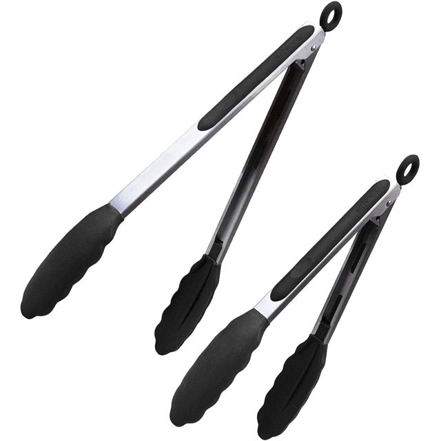 Chanclas para Cocinar con Puntas de Silicona | Juego de piezas de 9 y 12 pulgadas | Pinzas para parrilla de cocina antiadherentes | Pinza para asar barbacoa de acero inoxidable 304