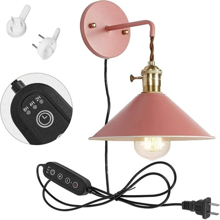 

FSLiving 1-Light Sconce Macaron Lighting Fixture with 6ft Plug-in Cord Dimmable and Timed Wall lamp for Living Rroom Bedroom Nightstand Restaurant Corrider--Pink