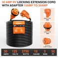 thumbnail image 4 of Nilight 30 Amp 50FT RV Locking Extension Cord with Adapter 15Amp to 30Amp 125V Heavy Duty 10 Gauge Pure Copper STW Wire ETL Listed 3 Prong TT-30P L5-30R 30F/30M Weatherproof Suit for Camper Trailer, 4 of 9