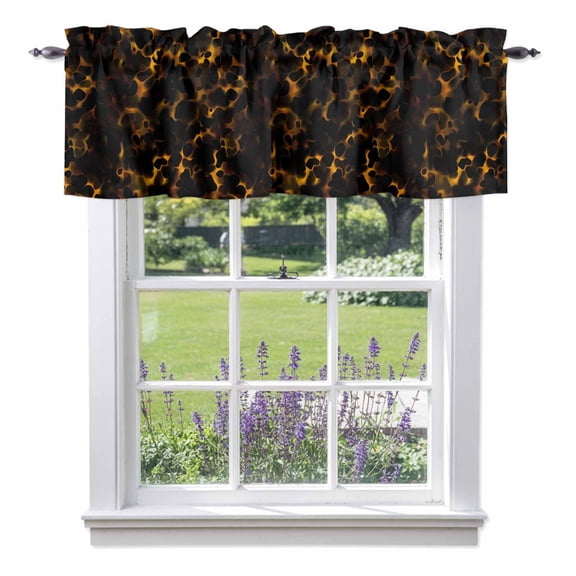 Black Yellow Orange Kitchen Curtain Valances for Windows Farmhouse Short Curtains, Minimalist Abstract Art Rod Pocket Valance Curtain for Bedroom Cafe Living Room