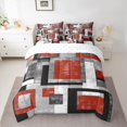 thumbnail image 2 of Manfei Red Grey Abstract Bedding Comforter Set 7 Pieces, Chic Minimalism Full Bedding Set, Teen Child Kid Adult Reversible Fitted Sheet Flat Sheet, Luxury Bedroom Decor, 2 of 7