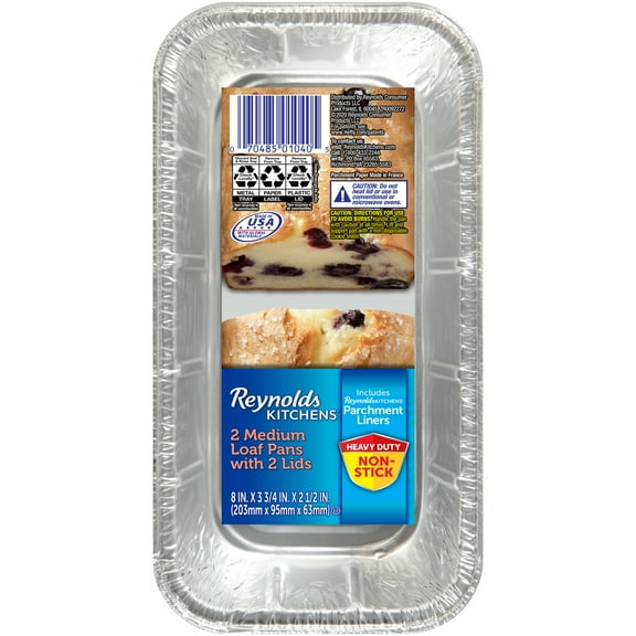 Reynolds Kitchens Medium Size Loaf Pans with Lids, 8 x 4 Inch, 2 Count