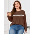 thumbnail image 2 of SHOWMALL Women's Plus Size Tunic Top, Long Sleeve Lace Crew Neck Casual Blouse, Relaxed Fall Shirt, Pastel Brown, 1X, 2 of 10