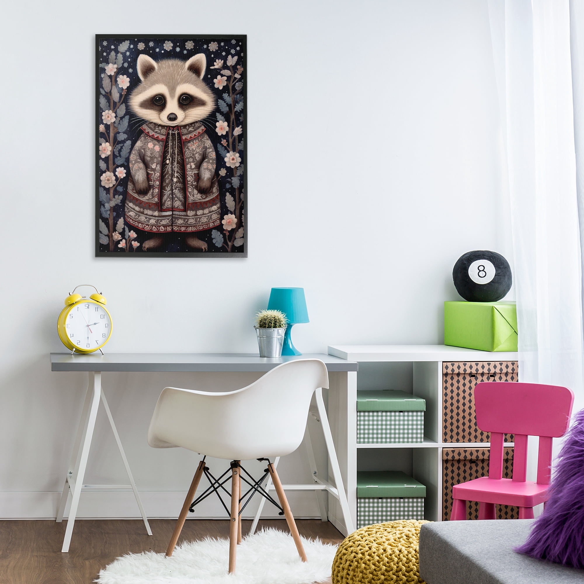 Stupell Industries Woodland Pattern Raccoon Animals & Insects Painting Black Framed Art Print Wall Art, 20 x 30