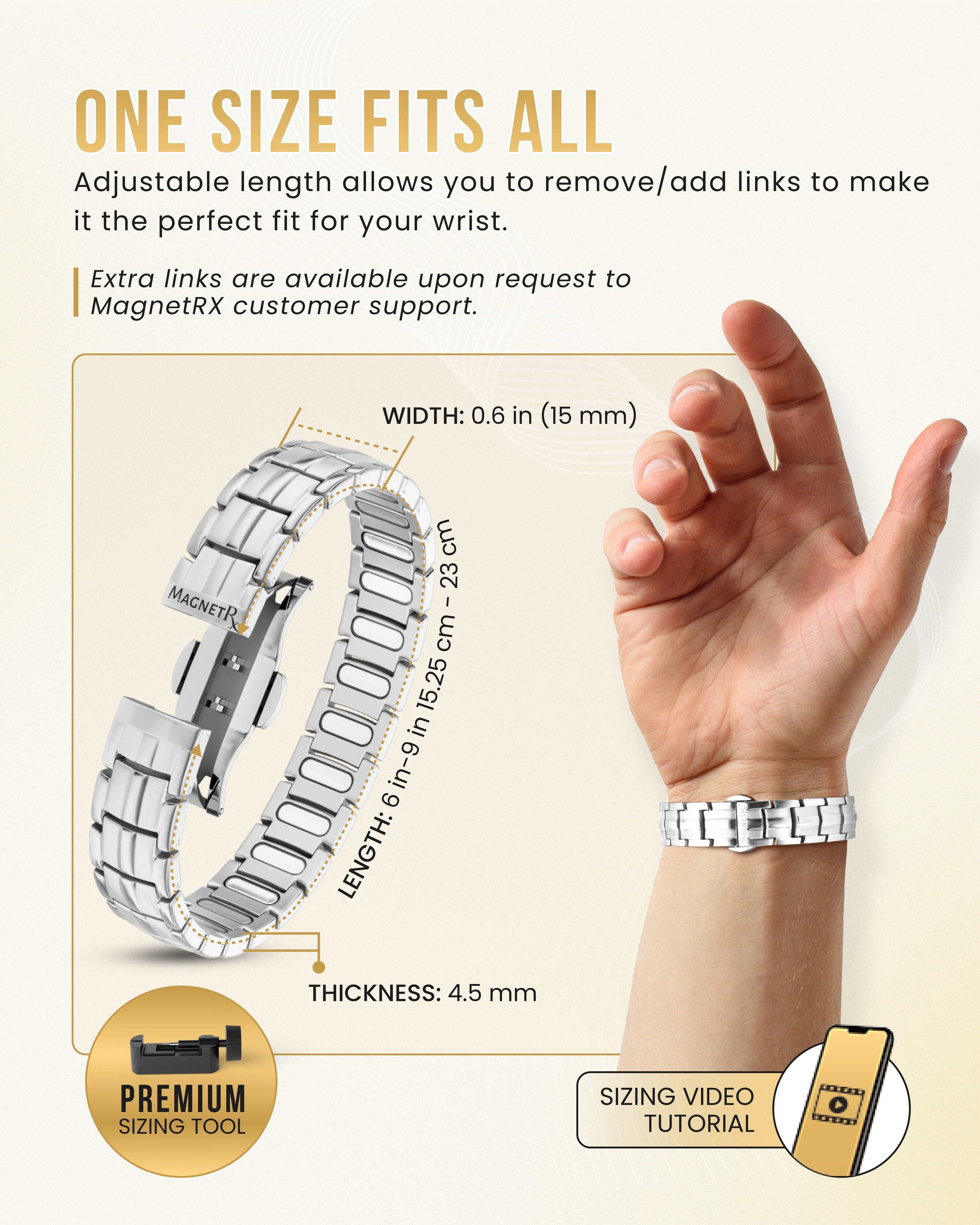 MagnetRX® Magnetic Bracelets for Men - EllipseMAX 5X Strength 5,000 Gauss Magnets - Premium Titanium Mens Magnetic Bracelet & Adjustable Length (Silver)