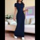 thumbnail image 5 of Vestido de Noche Ajustado, Elegante, Informal, con Cuello Redondo y Mangas para Mujer Azul Oscuro L, 5 of 9