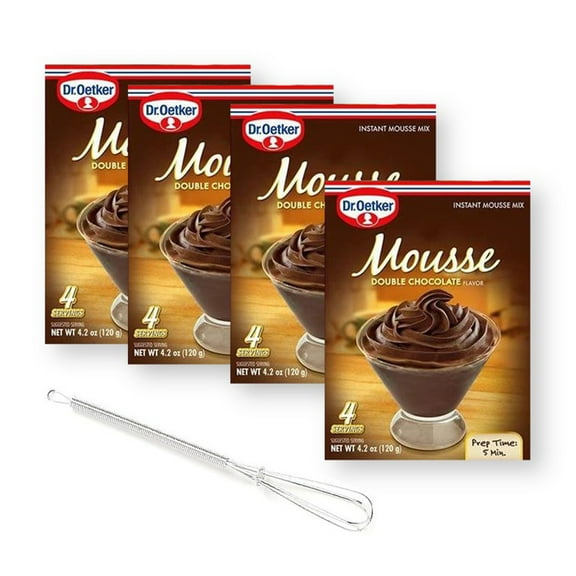 Dr. Oetker Double Chocolate Mousse Supreme Instant Mousse Mix 4.2 Oz. X 4 with Mini Stainless Steel Wire Whisk (3-Pc Set)