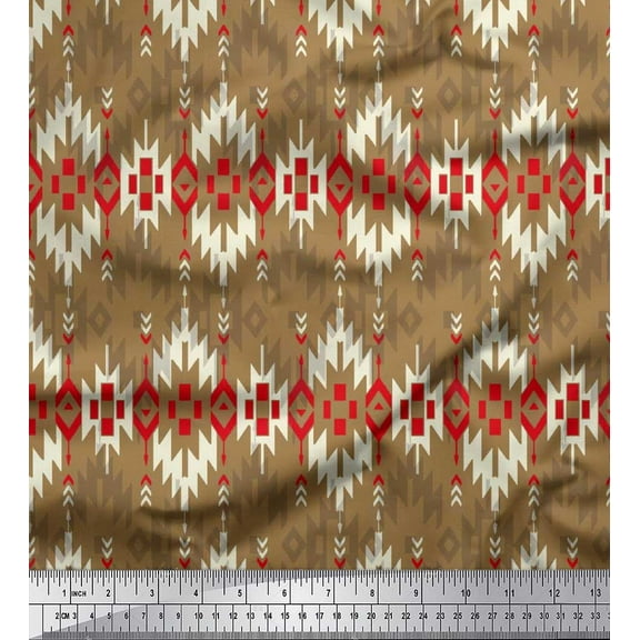 Soimoi Cotton Duck Fabric Aztec Geometric Decor Fabric Printed Yard 42 Inch Wide