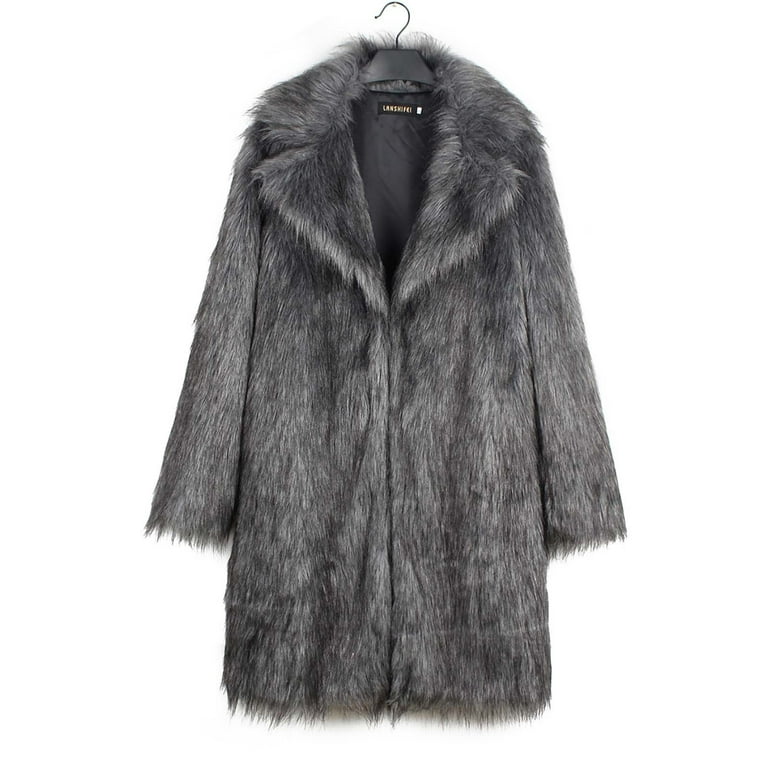 Penkiiy Women's Long Lapel Faux fur Jacket Shaggy Coat Warm