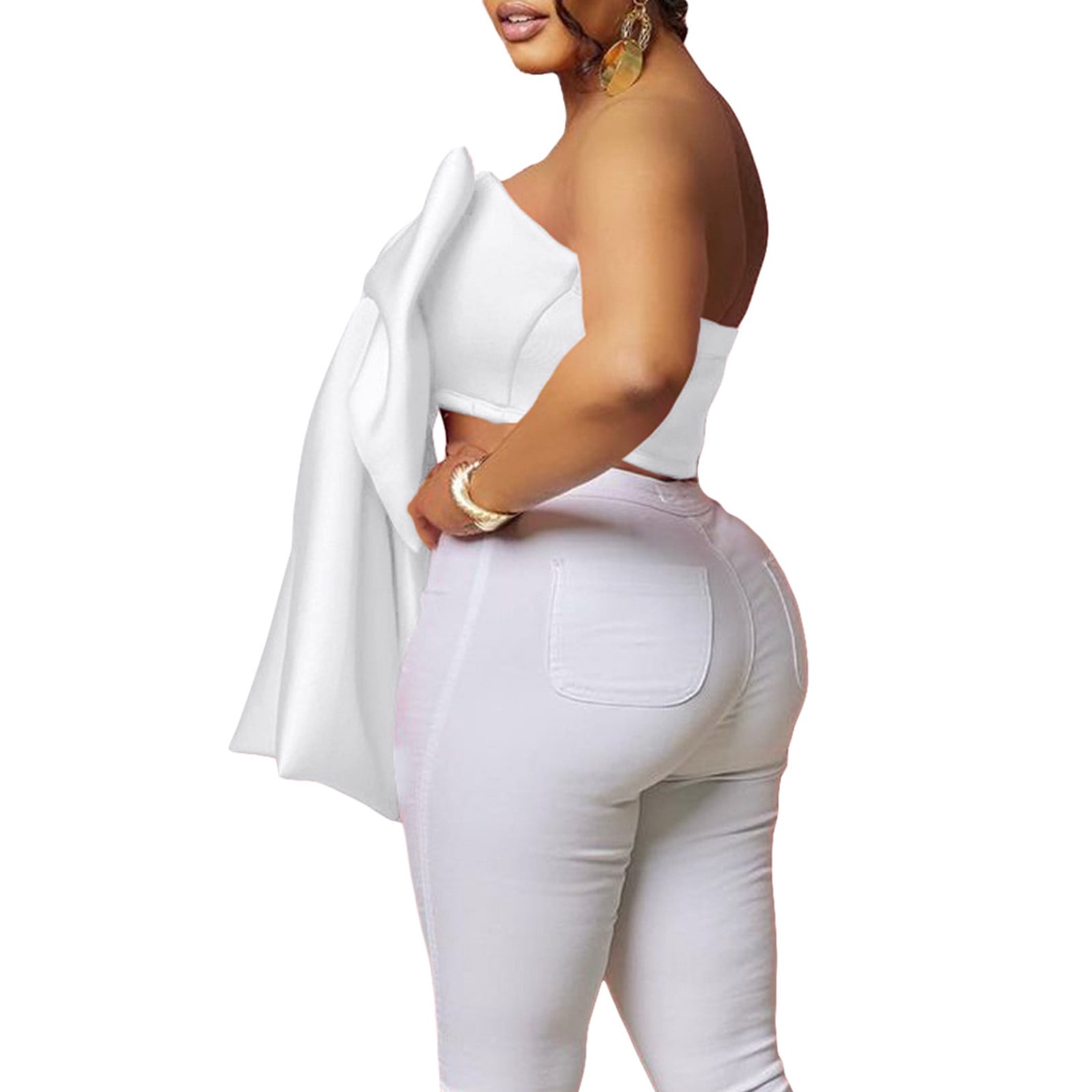 Women's Elegant Big Bow Tie Tube Tops Strapless Off Shoulder Sexy Backless Solid Tank Crop Shirts