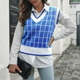 thumbnail image 3 of Womens Fall Fashion 2022! QLEICOM Sweaters for Women, Women‘s V-neck Multicolor Knitted Sweater Plaid Stripes Casual Fashion Sleeveless Vest Jacket Coat Tops On Clearance, 3 of 5