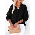 thumbnail image 3 of SMZ Linen Tops For Women Casual Button V Neck Long Sleeve Shirts Oversized Solid Blouses Tops, 3 of 5
