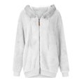 thumbnail image 3 of Lixiuxyad Fuzzy Fleece Jacket Women Full Zip Casual Warm Winter Jacket with Hood Trendy Fluffy Sweater Outwear White, 3 of 3