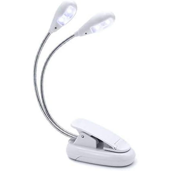 Music Stand Light, White Clip on LED Book Lights, USB and AAA Battery Operated, Reading Lamp in Bed, 4 Brightness Levels, Ideal for Musician, Piano Player, Kids, Travel (Dual Arm)$$Music