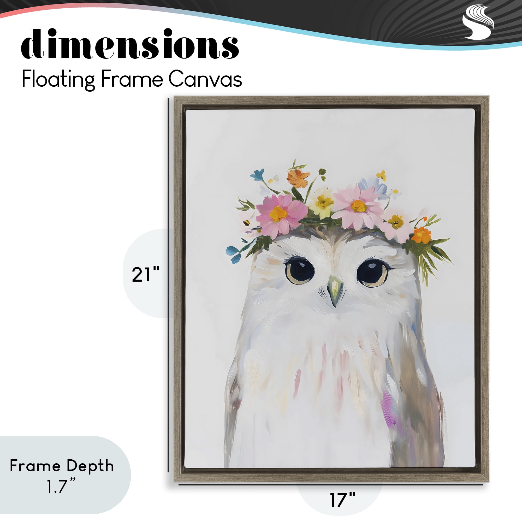 Stupell Industries Flower Crown Owl Brown Framed Floater Canvas Wall Art, design by The Prints Vibe