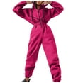 thumbnail image 2 of haxmnou womens outerwear jumpsuits zip-up hoodie slim waist drawstring jumpsuit romper onesies long sleeve bodysuits tracksuit sweatshirt one piece hot pink s, 2 of 6