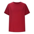 thumbnail image 4 of Womens Tops Women Summer T Shirts Short Ndbuld Women's Solid Color Casual Bate Sleeve Round Neck Short Sleeved Top Savings Up to 30% off Red L, 4 of 7