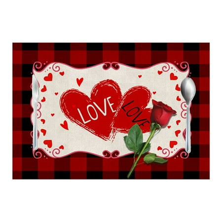 

4pcs Valentine Placemat Dinner Table Mat Stain Resistant Mat Table Heat Insulation Pad Valentine Table Pad Valentine Printed Bowl Dish Coaster Valentine s Day Wedding Holiday Party Placemats