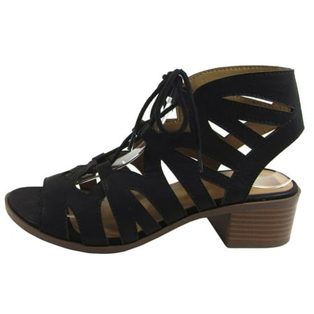 - Black Cut Out Open Toe Lace Up Booties