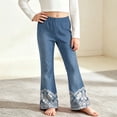 thumbnail image 4 of Qingpeng Girls Flare Pants Elastic Waist Casual Fashion Denim Look Lace Print Stretchy Long Pants for Kids, 4 of 9