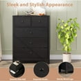 thumbnail image 5 of Yeshouse 5-Drawer Dresser – Black Modern Tall Chest, Deep Storage Drawers & Metal Handles, Wooden Double Dresser for Bedroom, Kids Room, Entryway, 5 of 7