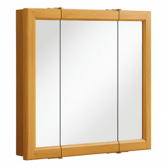 Design House 24" Tri-View Wood Wall Mount Bathroom Medicine Cabinet, Honey Oak