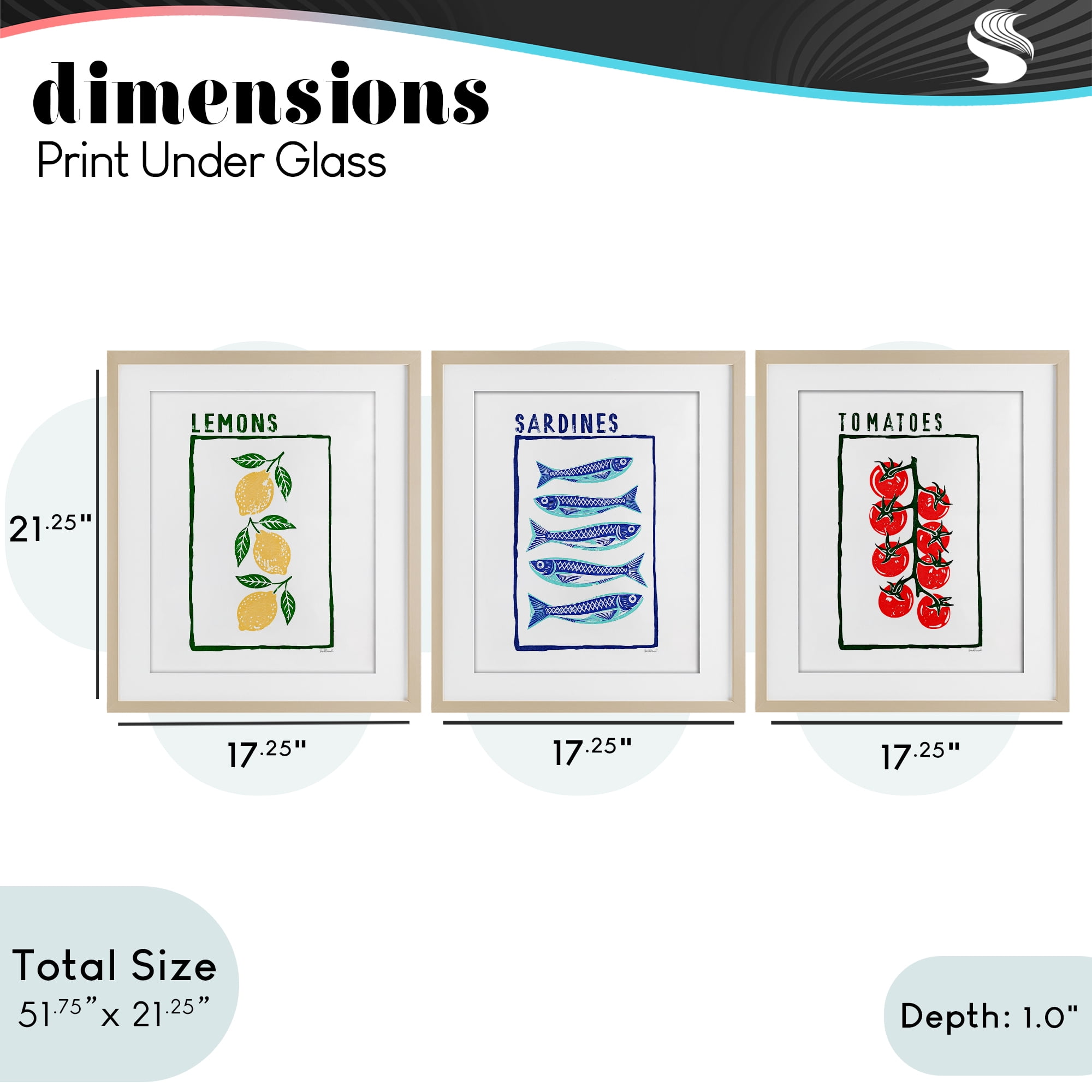 Stupell Industries Healthy Summer Foods 3 Piece Birch Framed Print Under Glass Set, design by Amanda Greenwood