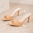 thumbnail image 6 of Kitten Heels for Women Sparkly Leather Pointed Toe Heeled Sandals Summer Dressy Slip on Slides Shoes Beige Size 6.5, 6 of 9