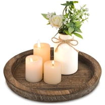 Appoft Candle Plate Holder Tray: Round Wooden Decorative Candle Plate Small Farmhouse Table Centerpiece Rustic Wood Tealight Pillar Trays for Christmas Wedding Halloween Home Decor