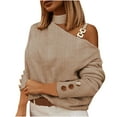 thumbnail image 2 of Amidoa Yellow Sweater Tops for Women Cheeky Long Sleeve Off the Shoulder Workout Solid Knit Sweaters Womens Cardigans M, 2 of 6