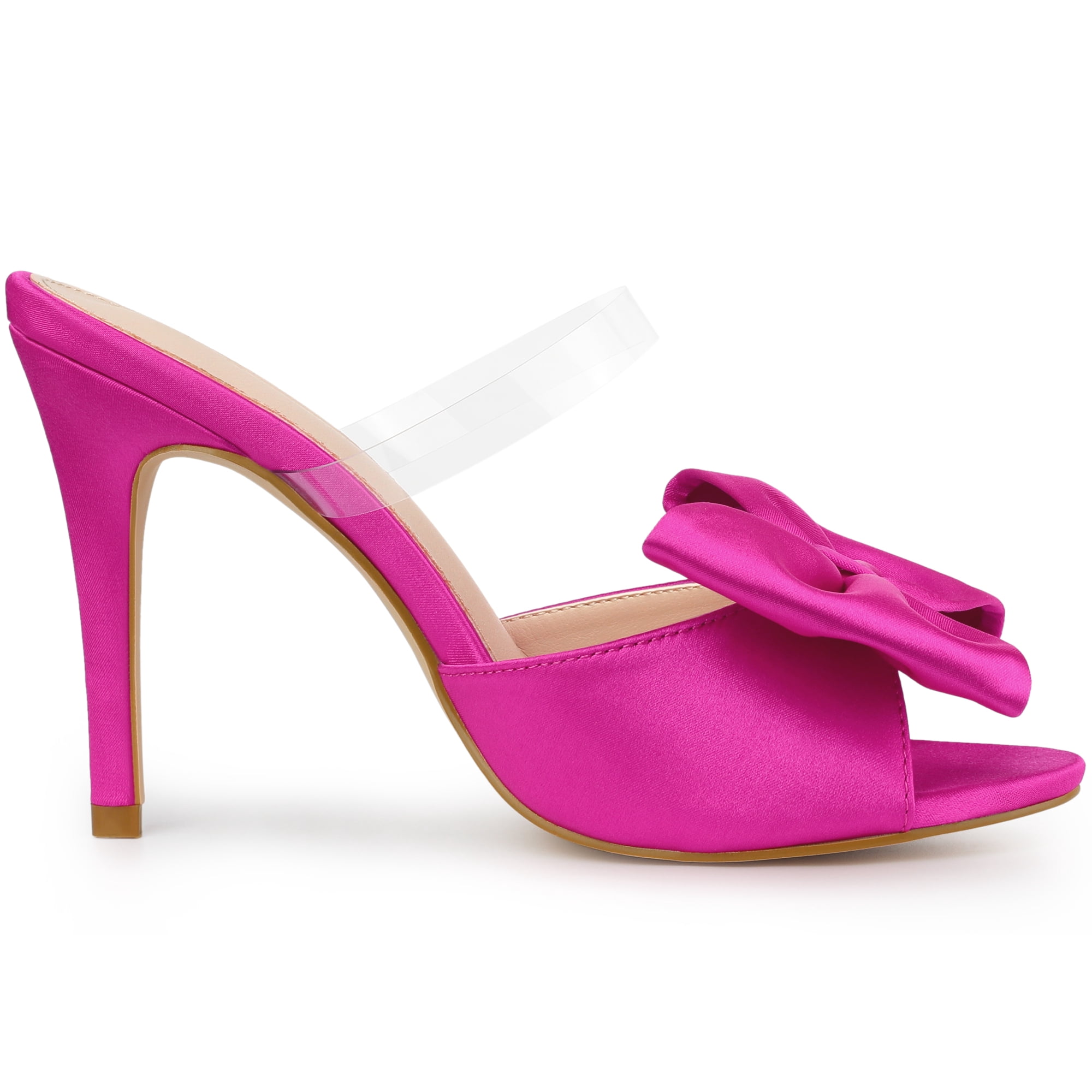 DARING DIVA Women's Bow Sandal Stiletto Heels Mules Black Heel Sandals Hot Pink 8