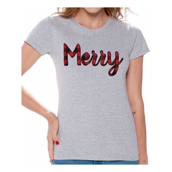 Awkward Styles Xmas Shirts for Women Christmas Merry Plaid T-Shirt
