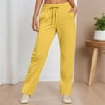 thumbnail image 3 of Pants for Women Solid Color High Waisted Straight Leg Elastic Waistband Gym Trousers with Pockets Comfortable Fall Winter Athletic Sport Dress Slacks for Women Yellow XL, 3 of 4