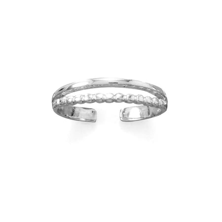 925 Sterling Silver Two Row Bead and Band toe ring Cute Double Adjustable in Polished One Smooth Beaded toe ring for Wom