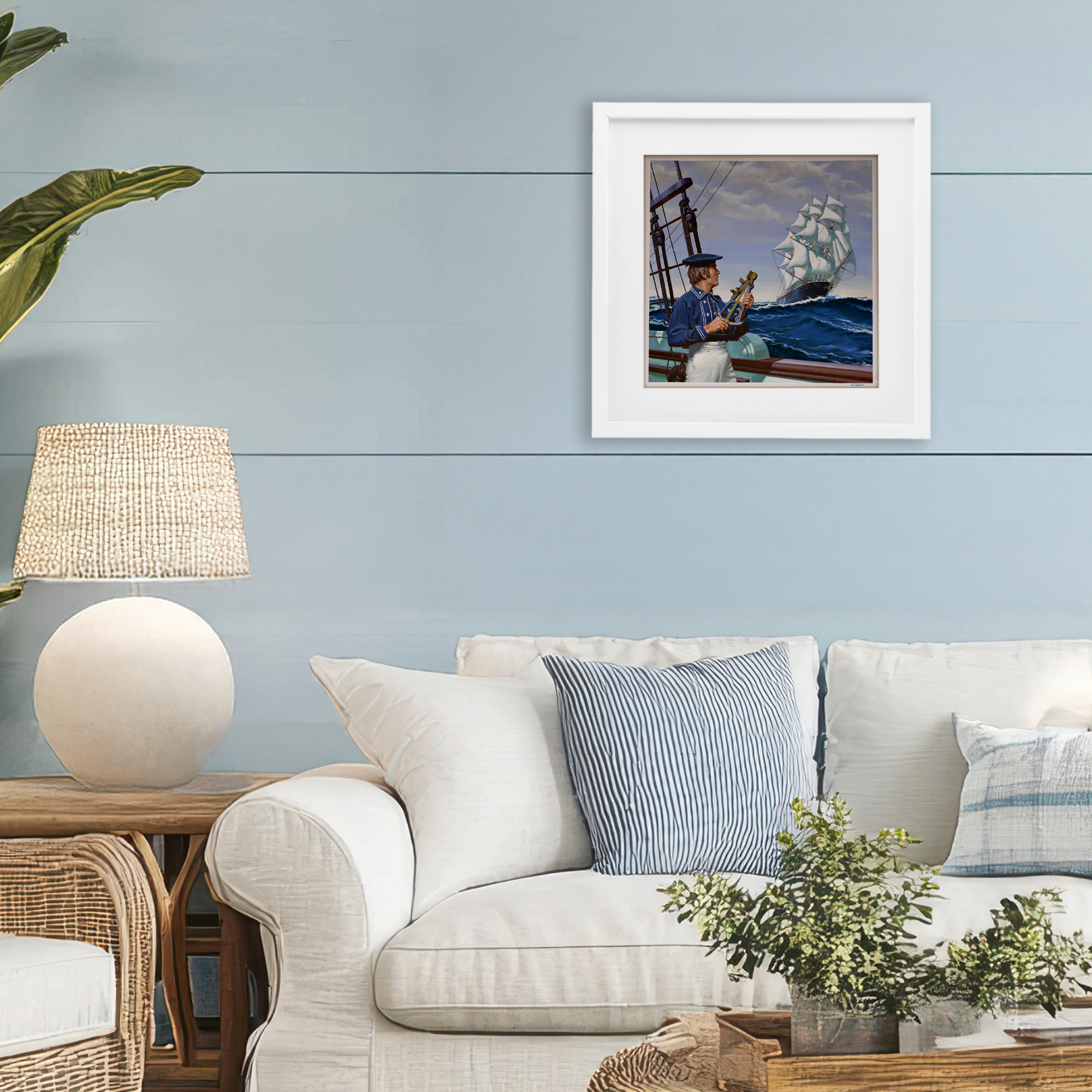 Flying Cloud Sailing Ship White Framed Print Under Glass, design by Wind River Studios