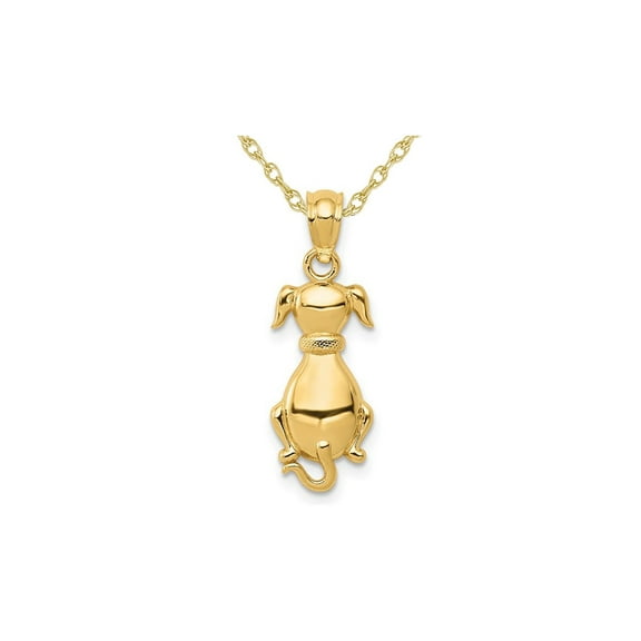 14K Yellow Gold Polished Sitting Dog Charm Pendant Necklace with Chain for Women