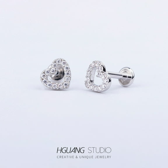 Stainless Steel Micro Pave Clear Cubic Zirconia Cartilage Earrings for Women Men Flat Back Earring Herringbone 6mm Pin: 1.2mm