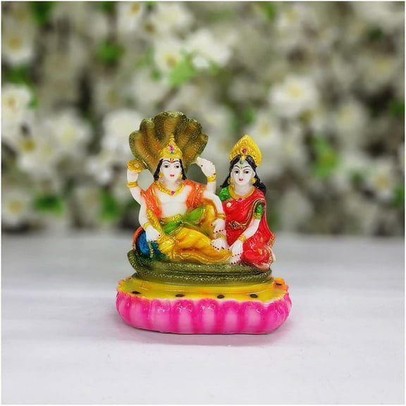 Vishnu Lakshmi Statue in Resin Lakshmi Narayan Idol God of Protector Vishnu Lakshmi Figurine Sitting Vishnu Laxmi Idol Indian Temple Decor Vishnu Laxmi Sculpture Hindu Mandir Decor - AtoZ India Cart